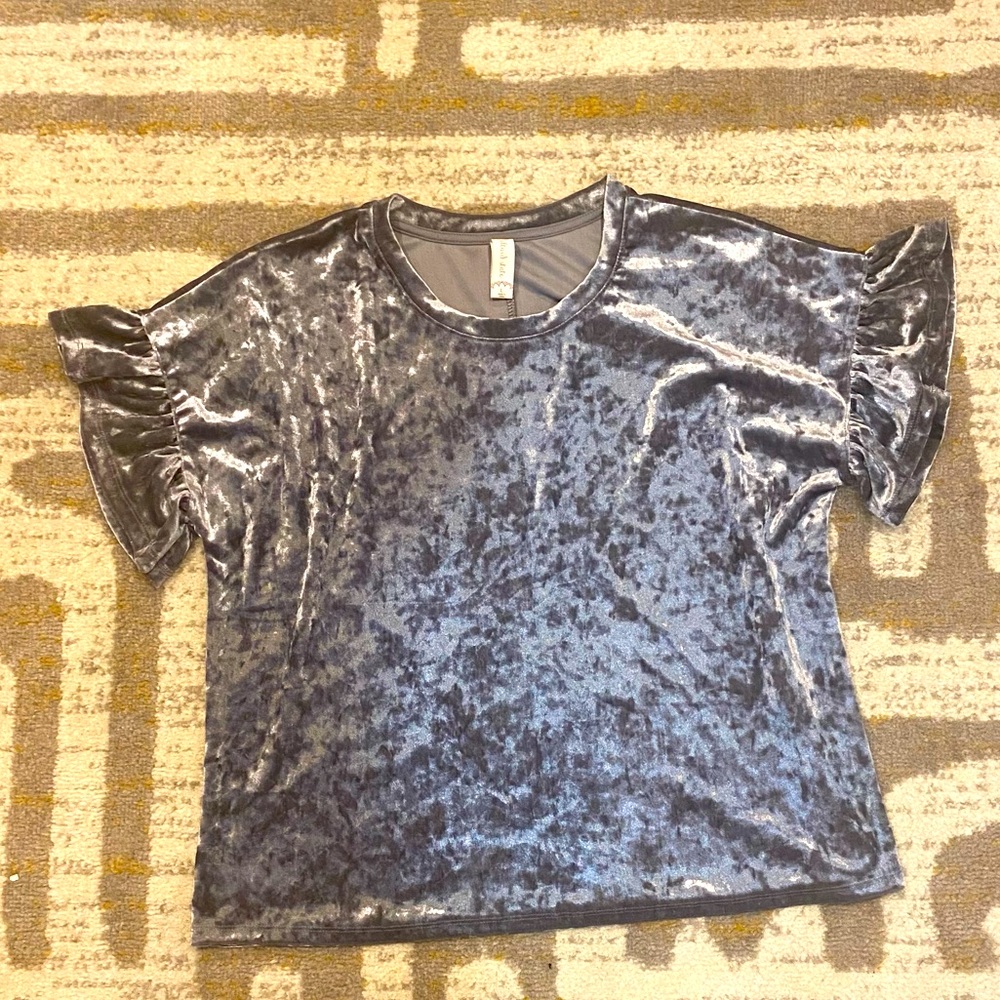 Altar’d State gray velvet ruffle sleeve top